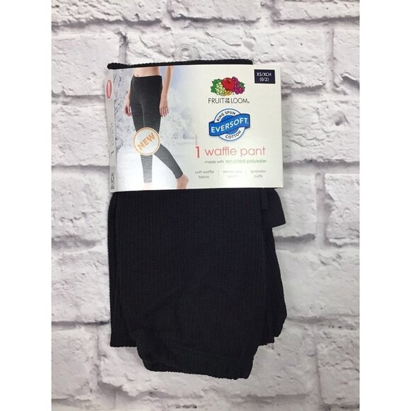 NEW Fruit Of The Loom Size XS 0-2 Black Waffle Pants - Picture 1 of 3